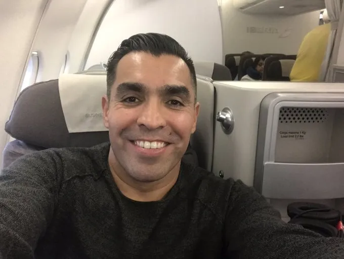 Marco Rodríguez, en el avión rumbo a España