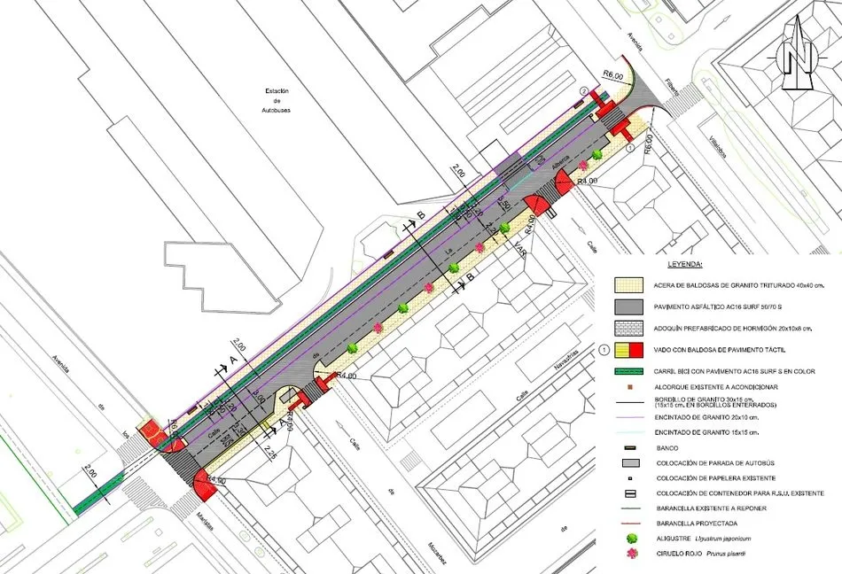 Plano del proyecto de urbanización de la calle La Alberca