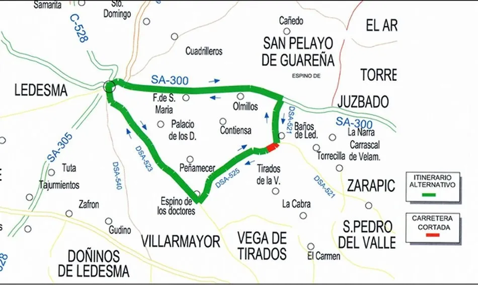 Cerrada la carretera DSA-525 de Baños de Ledesma a Espino de los Doctores desde el lunes  