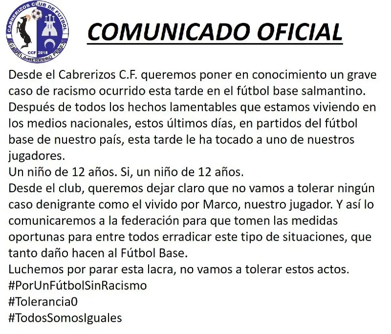 Comunicado del club