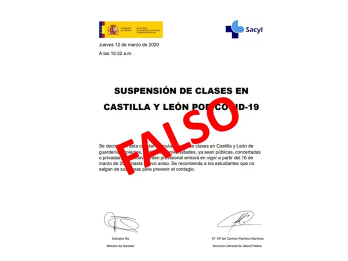 Bulo difundido en Castilla y León sobre la suspensión del curso escolar