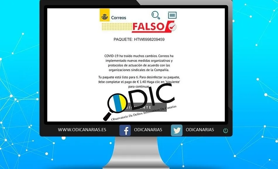 Advierten de un falso mensaje de Correos que pide pagar 1,40 euros por desinfectar paquetes