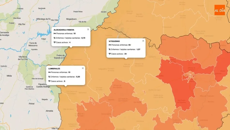 La ZBS de Vitigudino ha pasado de 3 a 2 nuevos contagios en los últimos 7 días / INFOGRAFÍA: JCYL