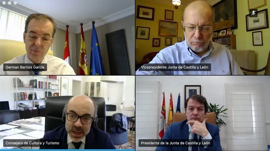 Fernández Mañueco junto a Igea y algunos de los consejeros que han particiado en la viodeconferencia. Foto JCYL