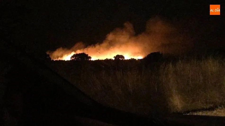 El fuego adquirió una gran dimensión que se fue reduciendo con la intervención de los bomberos de Lumbrales y Vitigudino