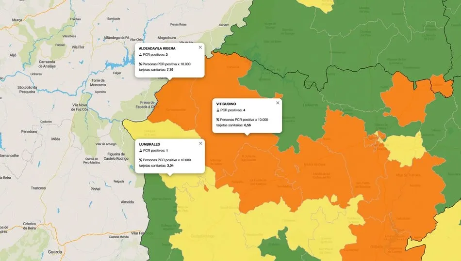 Las zonas de salud de Aldeadávila y Vitigudino aparecen ya en naranja al superar el 505 de positivos por 10.000 cartillas sanitarias