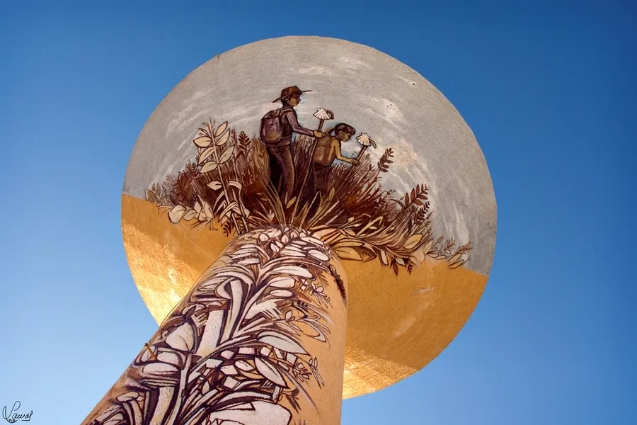 Uno de los murales del depósito de agua de Castellanos de Villiquera. Foto de Manuel Lamas