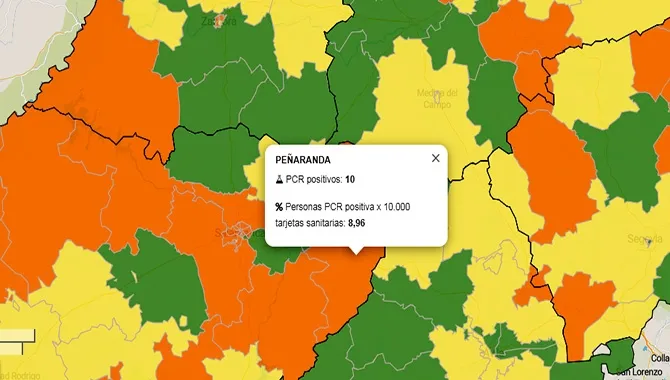 Imagen del mapa actual de contagios en la zona básica de salud de Peñaranda. Junta de Castilla y León