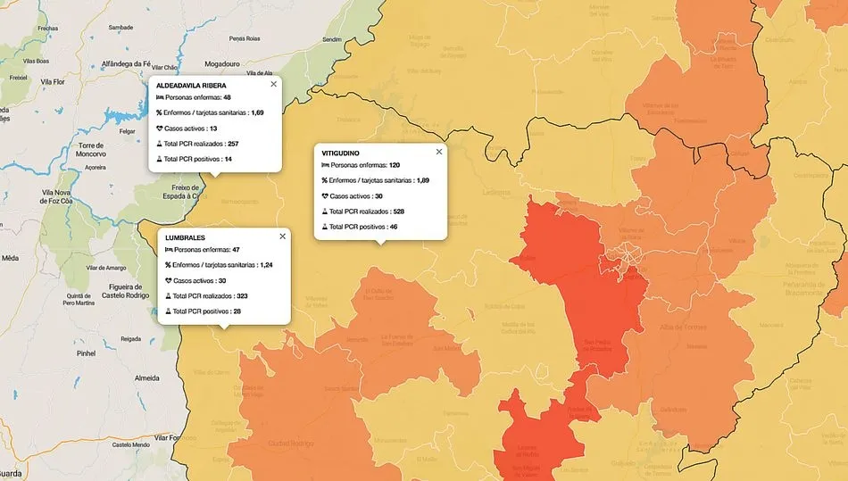 Situación de las tres zonas de salud con datos acumulados desde el inicio de la pandemia