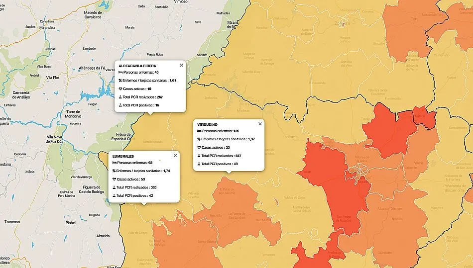 Mapa de datos acumulados de la pandemia en Las Arribes