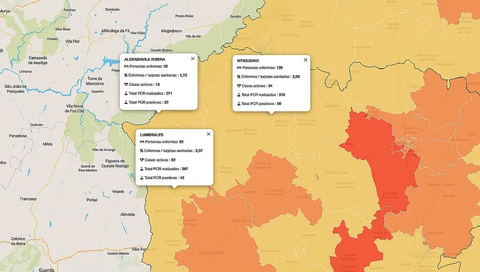 Mapa de datos acumulados de la pandemia en Las Arribes