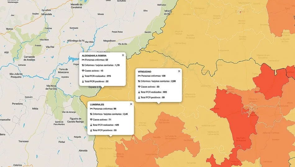 Mapa de datos acumulados de la pandemia en Las Arribes