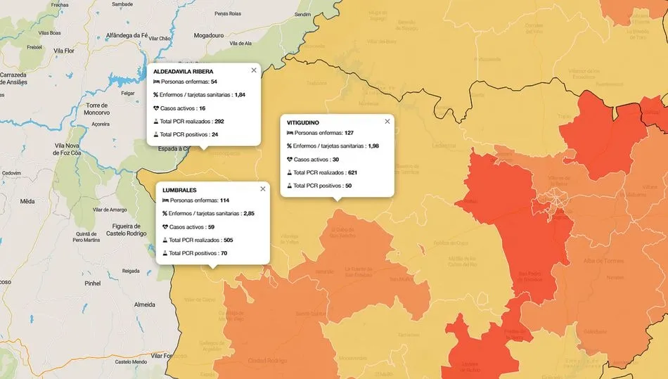 Mapa de datos acumulados de la pandemia en Las Arribes