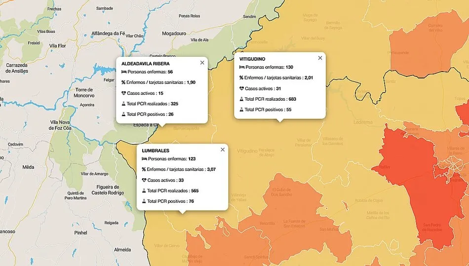 Mapa de datos acumulados de la pandemia en Las Arribes