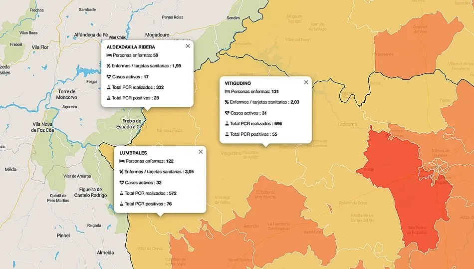 Mapa de datos acumulados de la pandemia en Las Arribes