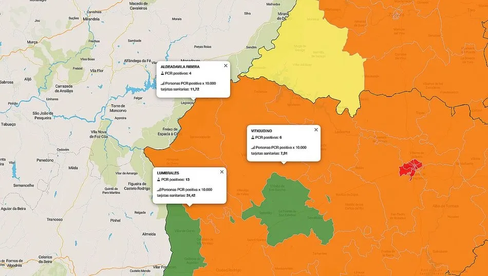 Mapa de contagios en Las Arribes en los últimos 7 días
