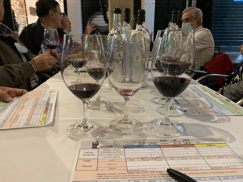 Miembros de Cata Añada en la terraza del REstaurante Hispania 20 / FOTOS: JAVIER BRAGADO