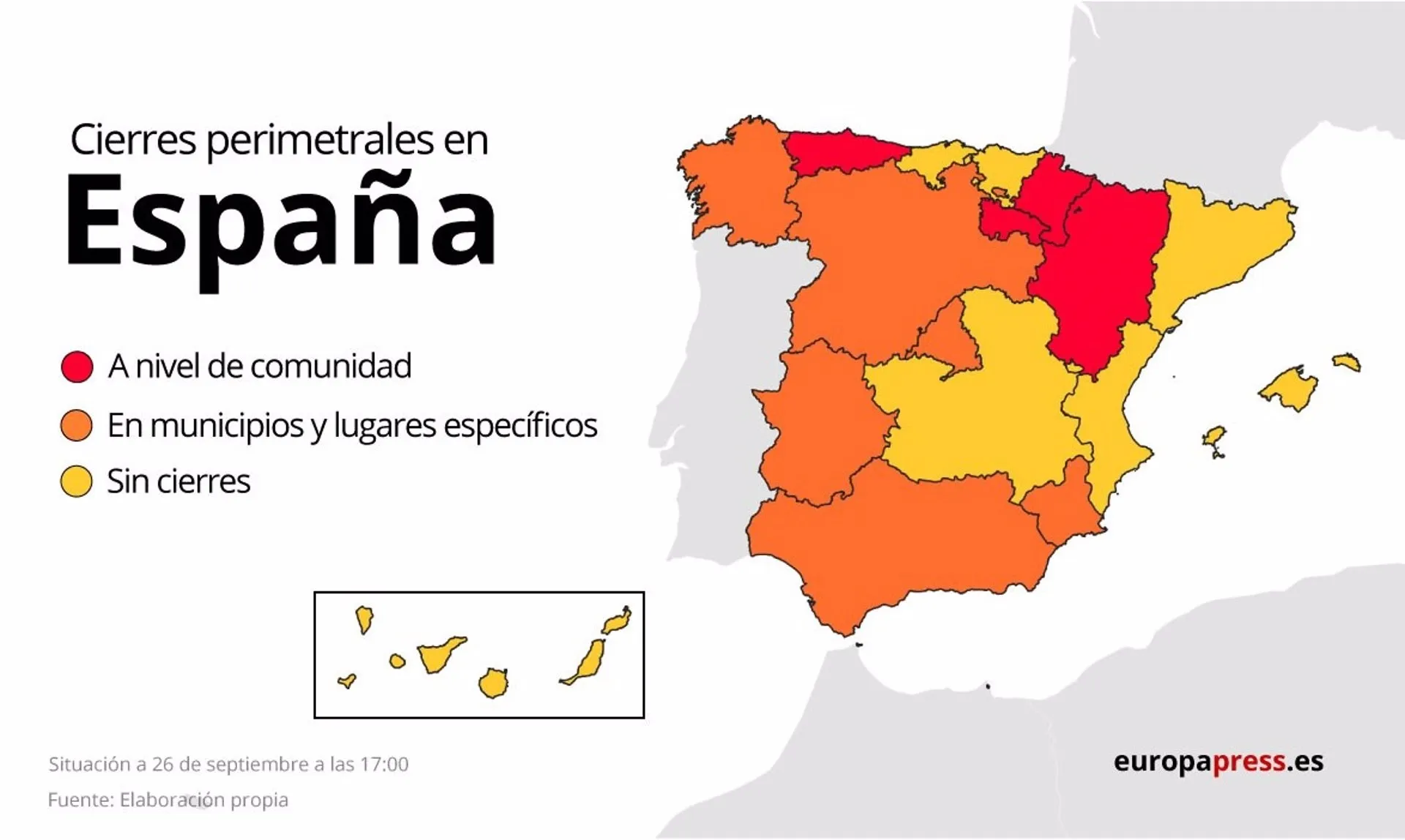 Mapa con cierres perimetrales en España para contener el coronavirus
