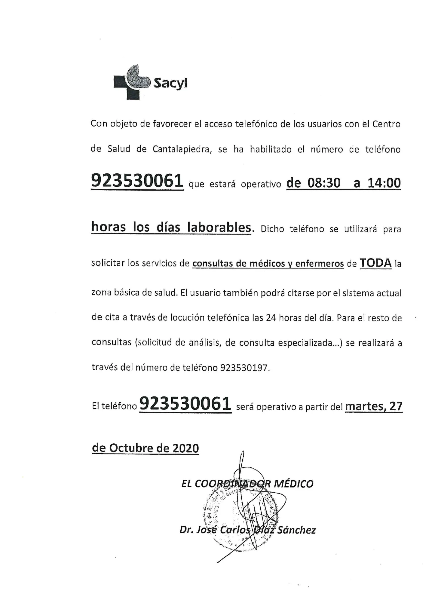 Habilitan un nuevo número de teléfono para facilitar el contacto con el centro de salud de...