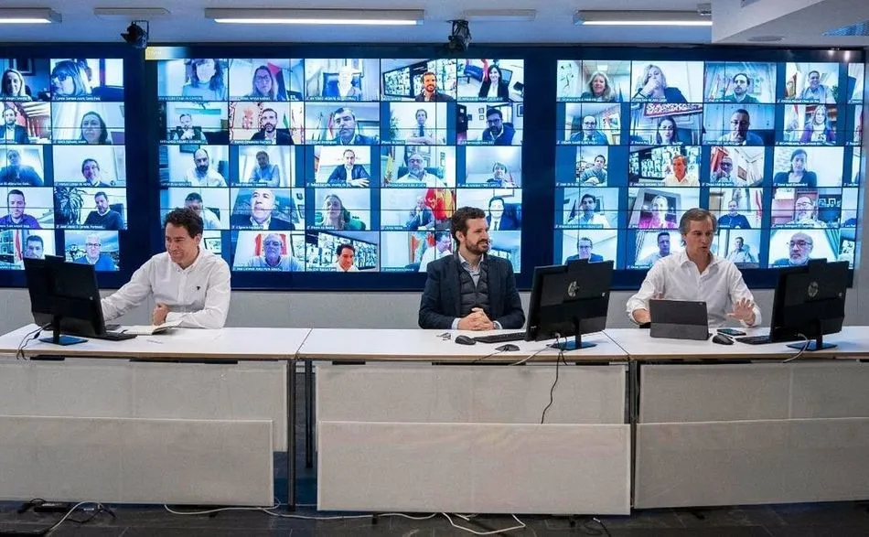 El presidente del PP, Pablo Casado, el secretario general del partido, Teodoro García Egea, y el vicesecretario de Política Territorial, Antonio González Terol. - PP - Archivo