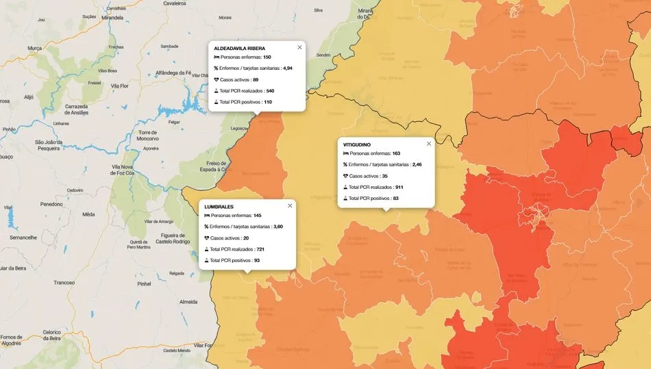 Mapa acumulado de positivos confirmados mediante pruebas de infección activa (PCR y antígenos)