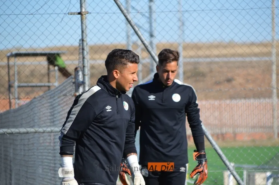 Dani Barbero y Javi Jiménez, durante un entrenamiento del Salamanca UDS este curso / Carlos Cuervo