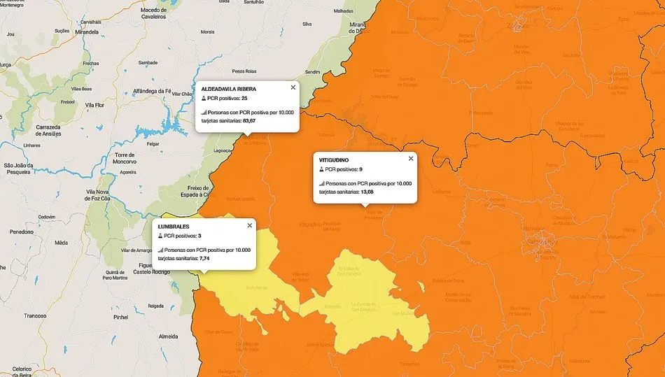 Mapa de contagios registrados en la última semana
