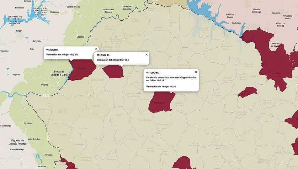 Mapa de incidencia de riesgo con los contagios registrados en la última semana