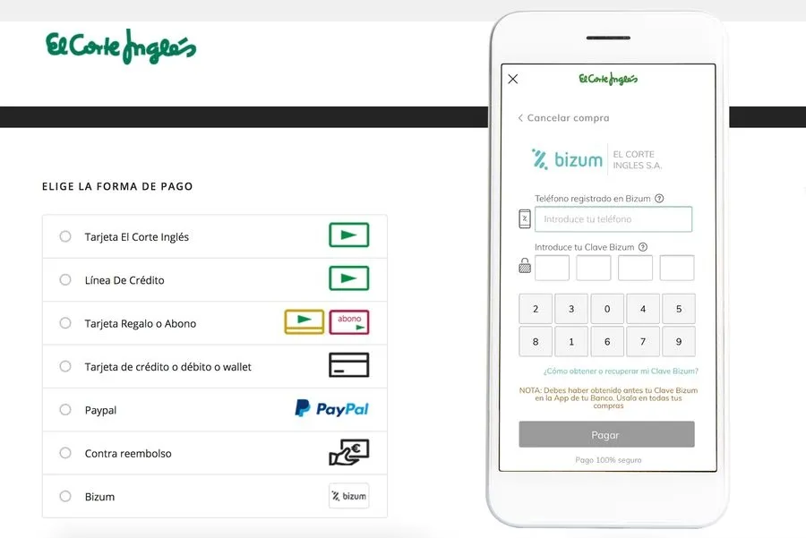 El Corte Inglés y BBVA se alían para incorporar Bizum como medio de pago en compras online  