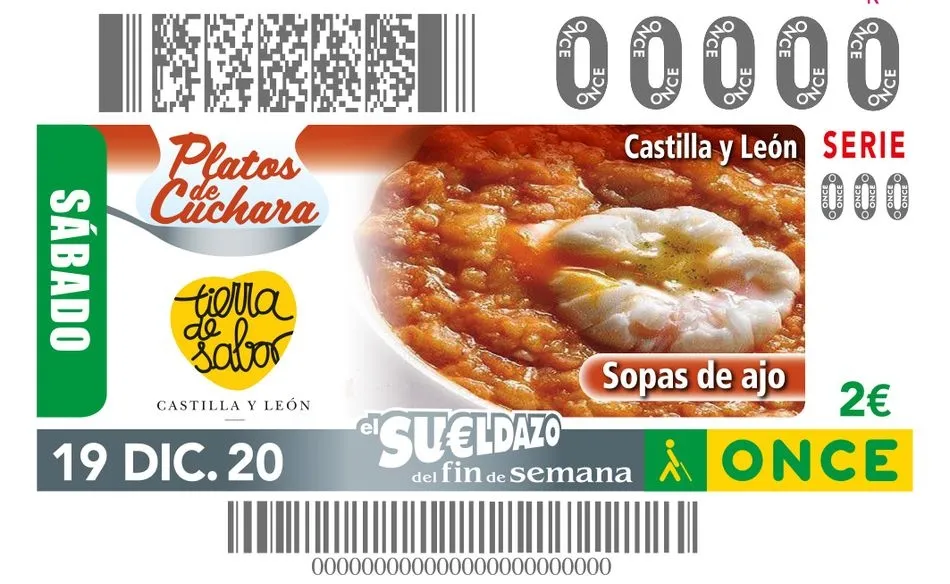 Cupón de la ONCE dedicado a las tradicionales Sopas de ajo de Castilla y León
