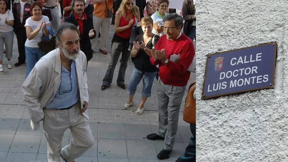 FOTO: Montaje de la imagen de Luis Montes con la placa de la calle con su nombre en Villarino
