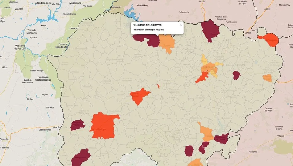 Los casos más cercanos registrados en la última semana se encuentran en Villaseco de los Reyes y La Fuente de San Esteban