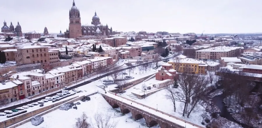 La nevada de la capital charra a vista de pájaro