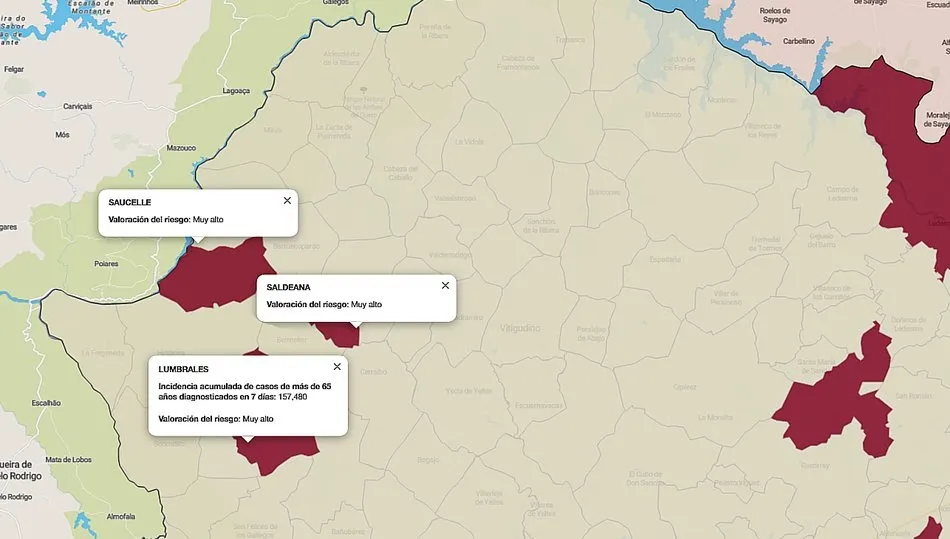 Mapa e indice de riesgo sobre casos diagnosticados en mayores de 65 años en los últimos 7 días / FUENTE: JCYL