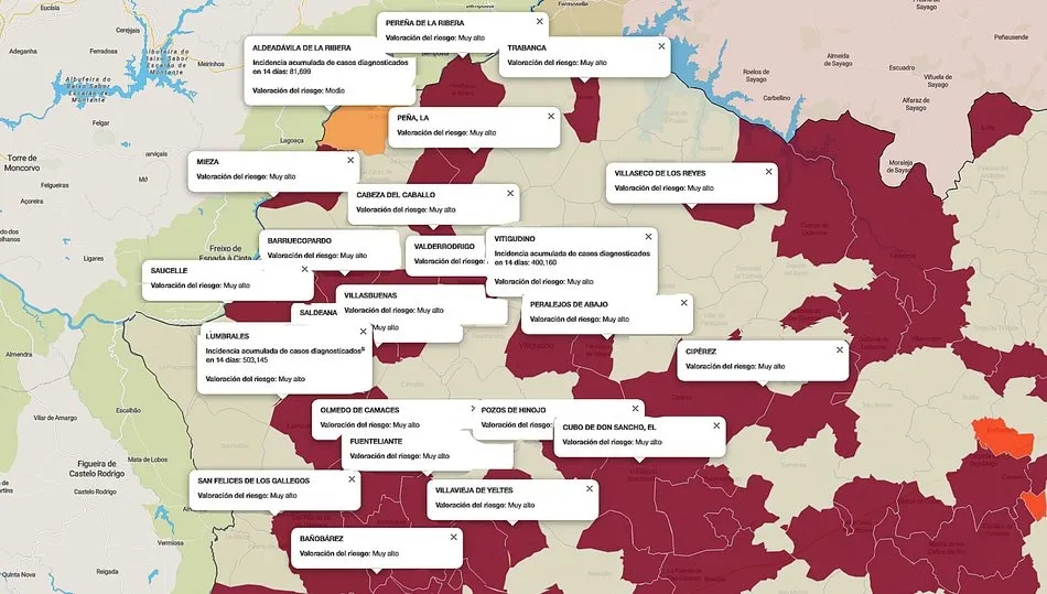 Mapa de índice de riesgo sobre casos diagnosticados en las últimas dos semanas / FUENTE: JCYL