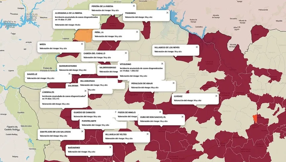 Mapa de índice de riesgo sobre casos diagnosticados en las últimas dos semanas / FUENTE: JCYL