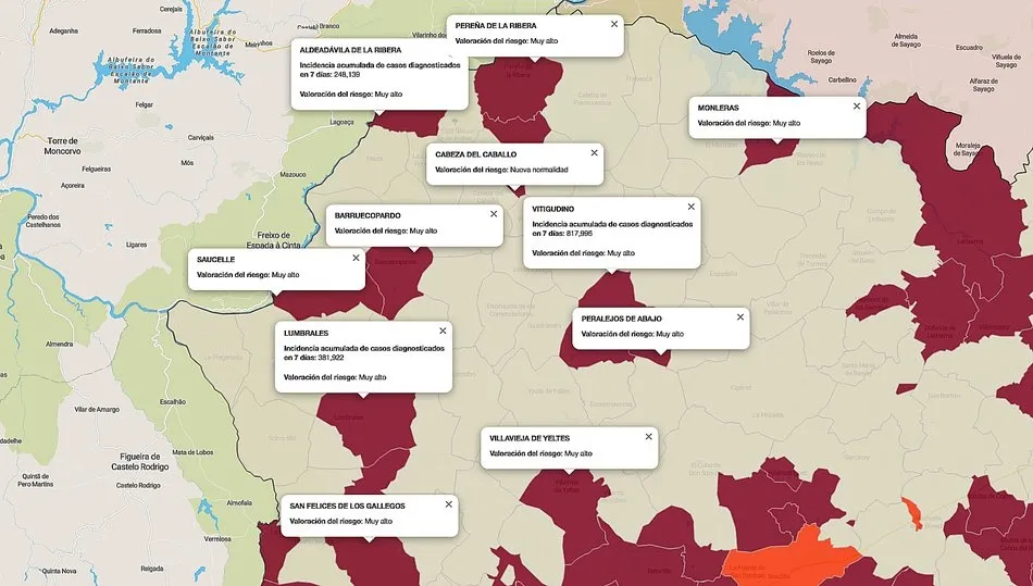 Mapa de índice de riesgo sobre casos diagnosticados en los últimos siete días / FUENTE: JCYL