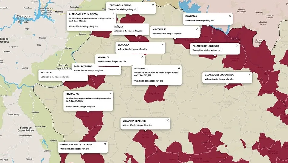 Mapa de índice de riesgo sobre casos diagnosticados en los últimos siete días / FUENTE: JCYL