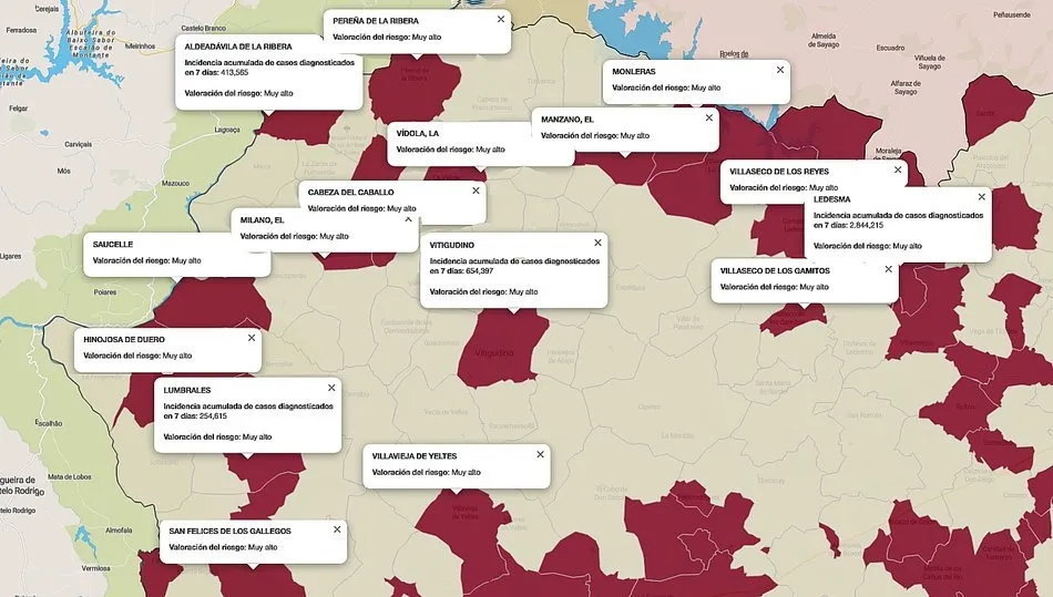 Mapa de índice de riesgo sobre casos diagnosticados en los últimos siete días / FUENTE: JCYL
