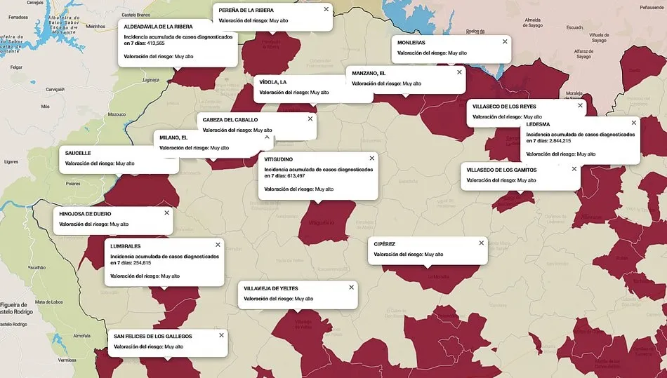Mapa de índice de riesgo sobre casos diagnosticados en los últimos siete días / FUENTE: JCYL