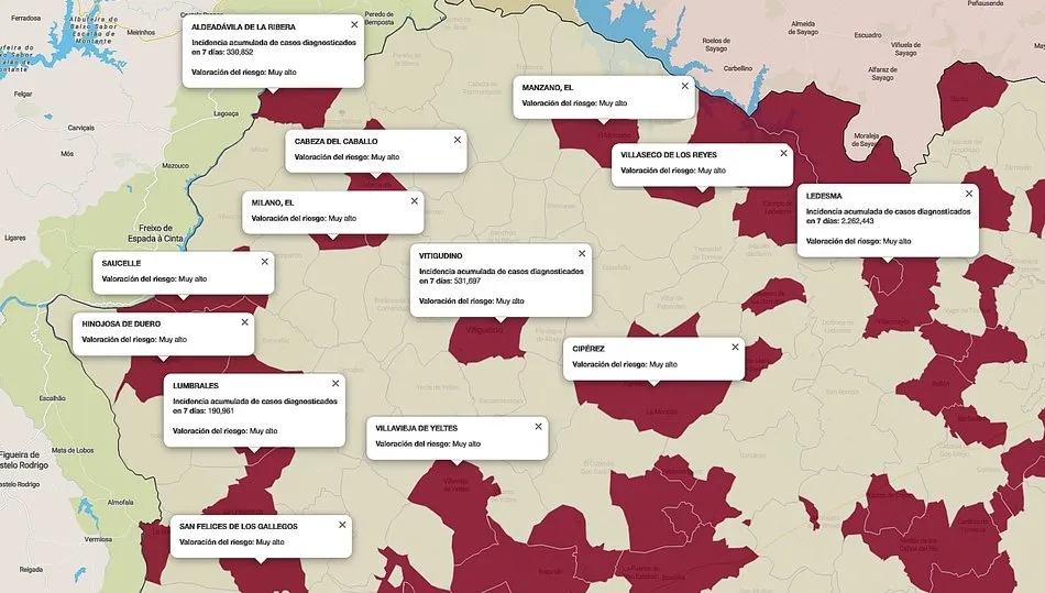 Mapa de índice de riesgo sobre casos diagnosticados en los últimos siete días / FUENTE: JCYL