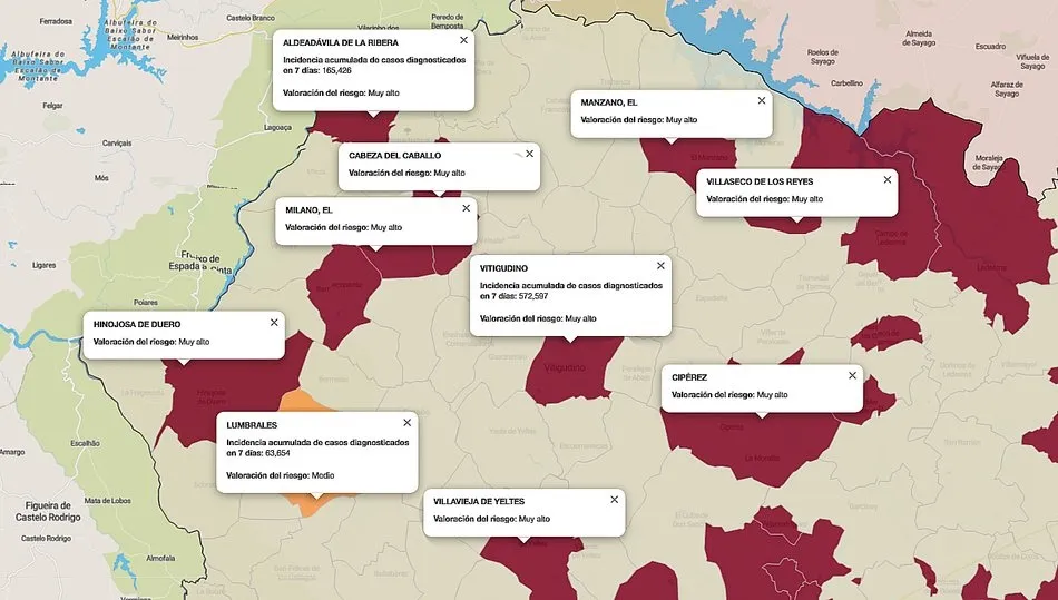 Mapa de índice de riesgo sobre casos diagnosticados en los últimos siete días / FUENTE: JCYL