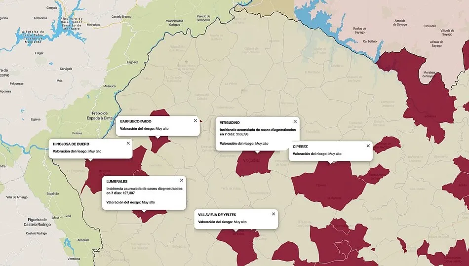 Mapa de índice de riesgo por municipios sobre casos diagnosticados en los últimos siete días / FUENTE: JCYL
