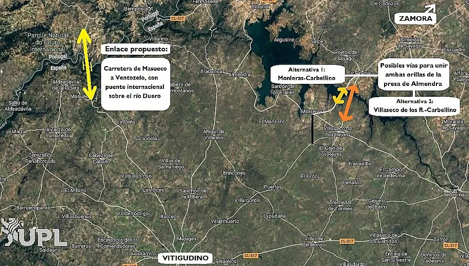 Mapa don se ubican los dos pasos para comunicar el noroeste salmantino con Zamora y Portugal