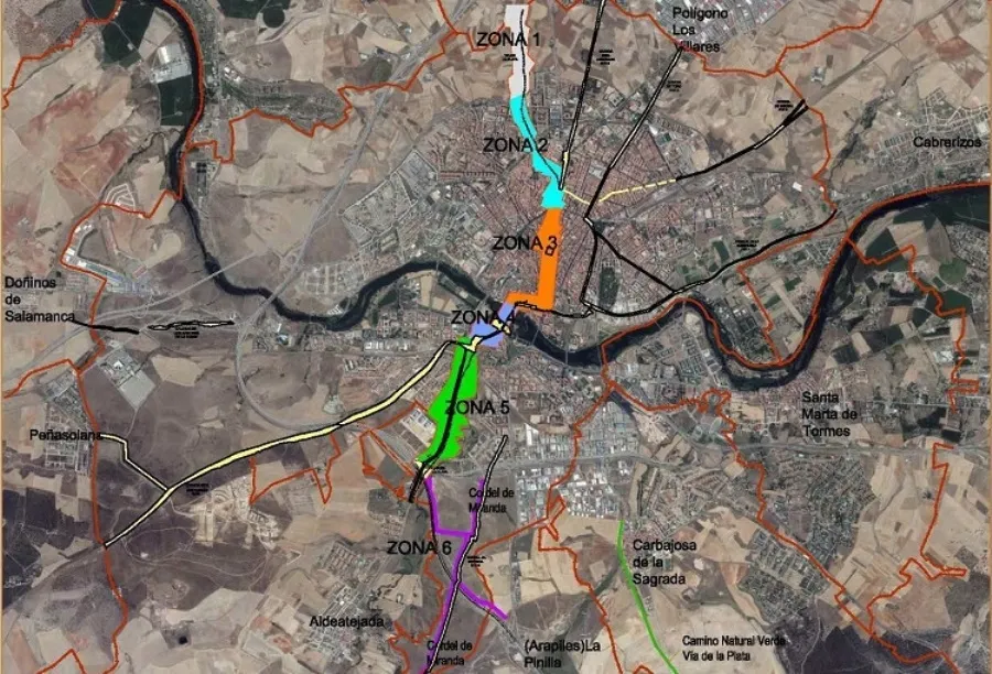 Mapa del proyecto aprobado. Por el sur básicamente se actúa en el Cordel de Miranda, la línea blanca