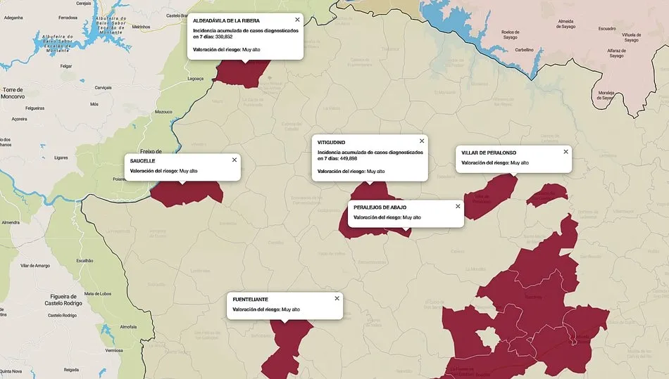 Mapa de índice de riesgo por municipios sobre casos diagnosticados en los últimos siete días / FUENTE: JCYL