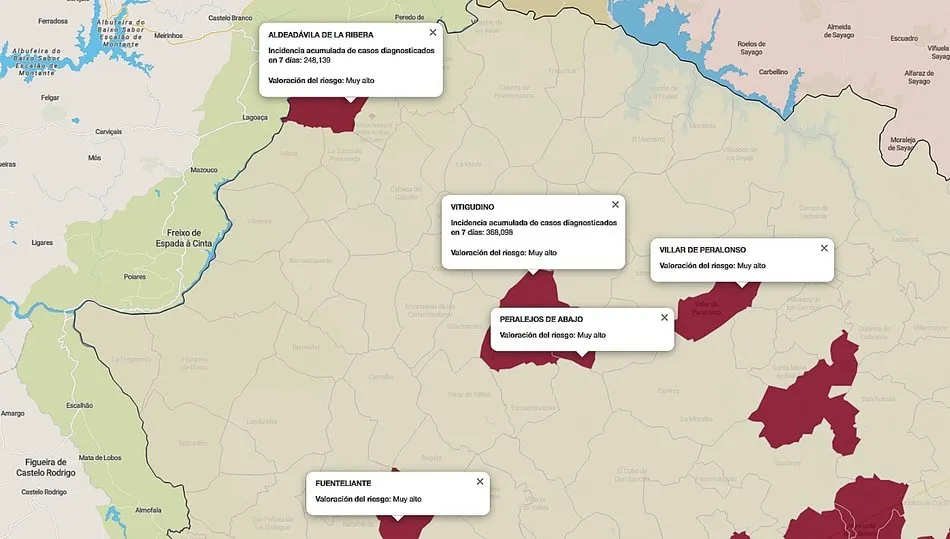 Mapa de índice de riesgo por municipios sobre casos diagnosticados en los últimos siete días / FUENTE: JCYL