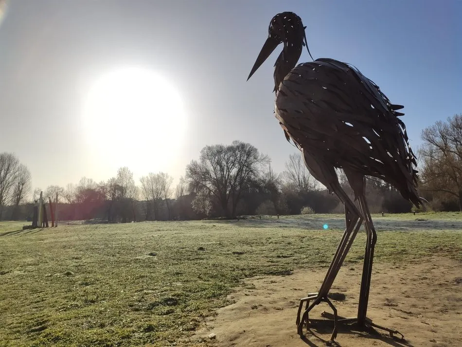 Escultura de la garza en la Isla del Soto de Santa Marta de Tormes (Salamanca). - EUROPA PRESS