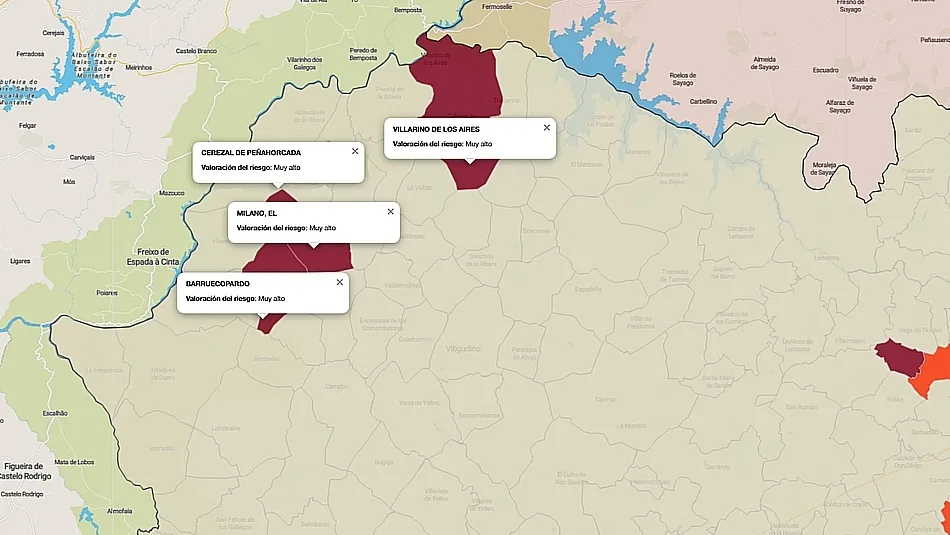 Mapa de índice de riesgo por municipios sobre casos diagnosticados en los últimos siete días / FUENTE: JCYL