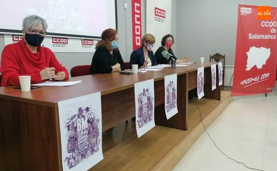 Rueda de prensa de CCOO con María Jesús García, Marisol García, Pilar Blanco y Laura Mayo. Foto de Lydia González